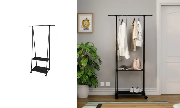 Clothing Rack - Black Powder Coated Metal Frame With 2 Layers