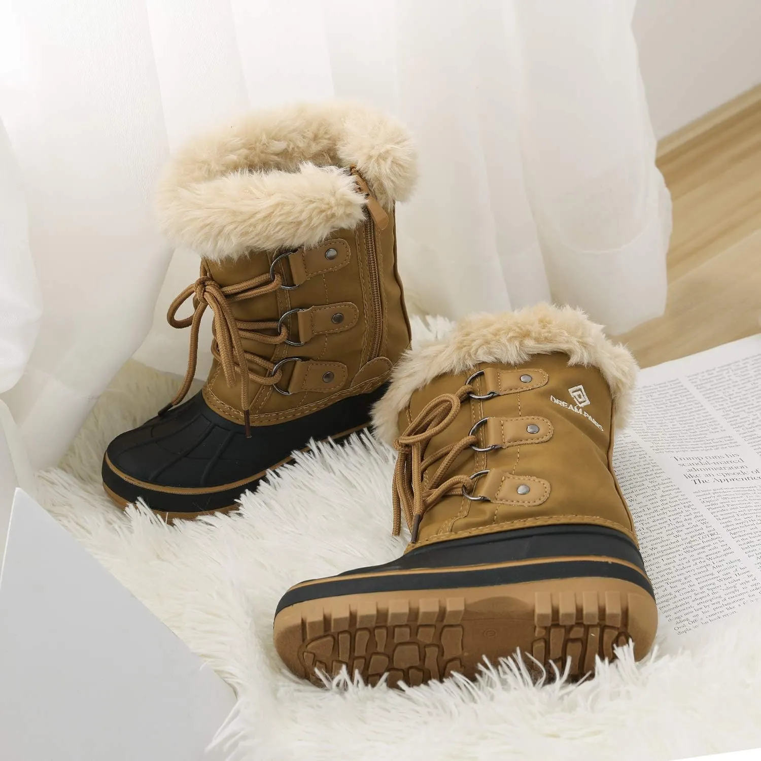 DREAM PAIRS Boys & Girls Faux Fur-Lined Ankle Winter Snow Boots