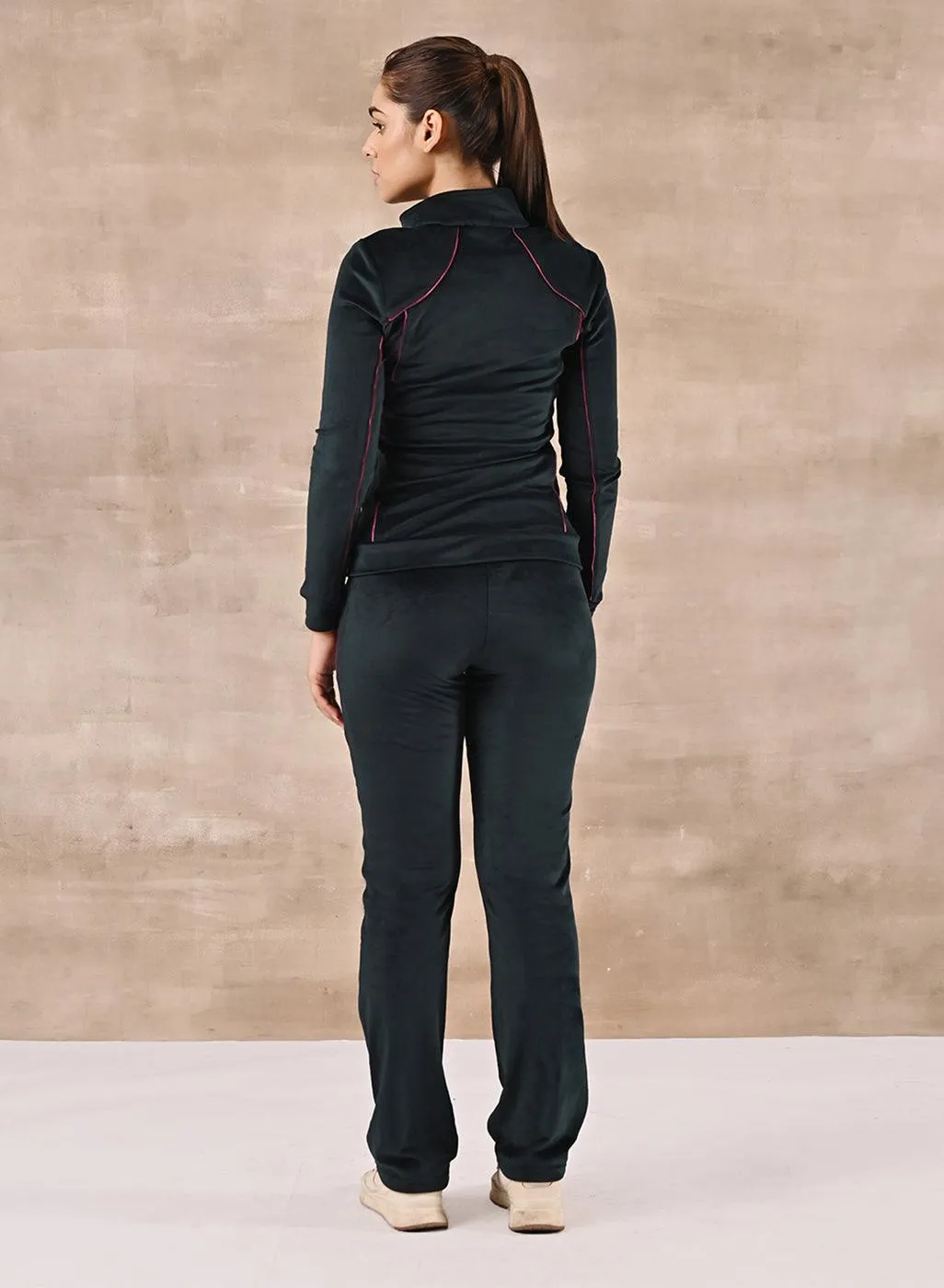 Forest Green Paneled High Neck Track Suit