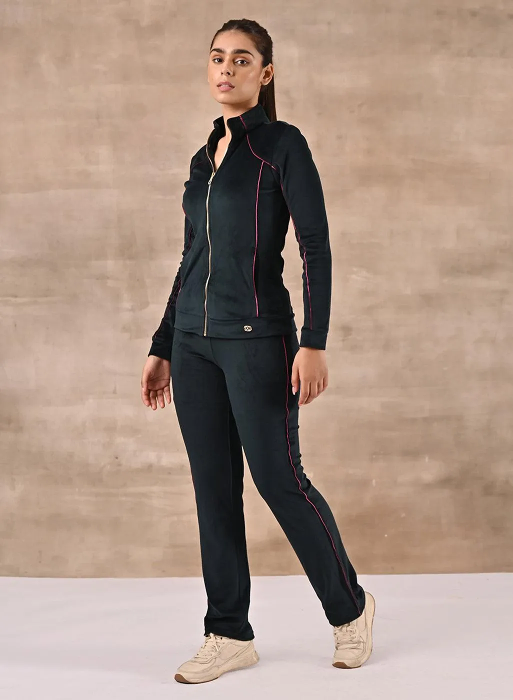 Forest Green Paneled High Neck Track Suit
