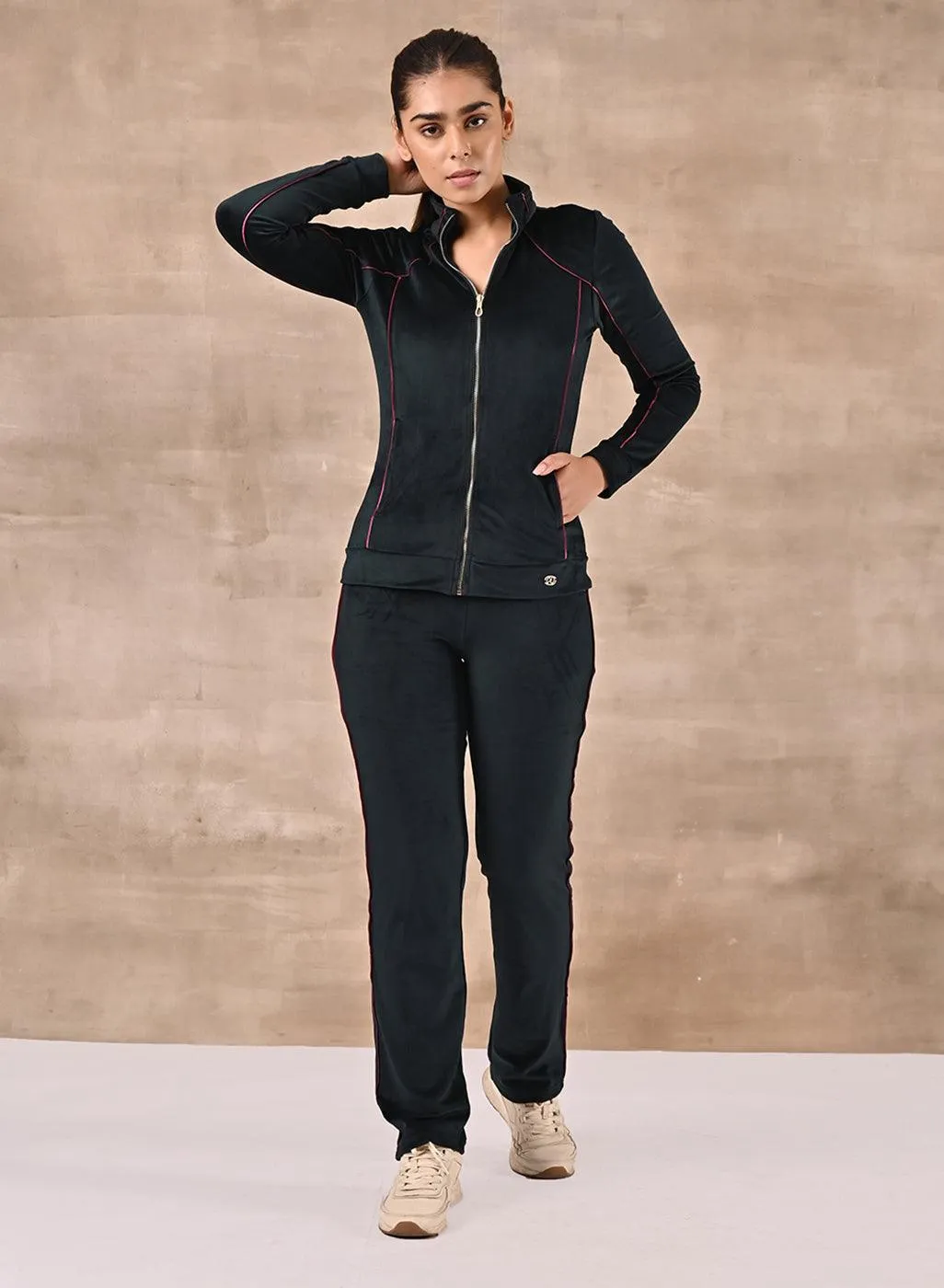 Forest Green Paneled High Neck Track Suit