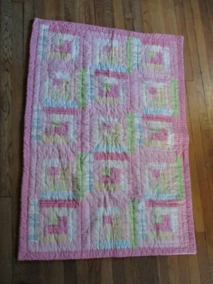 POTTERY BARN KIDS PATCHWORK CHILD QUILT BABY Crib Bedding Cover Throw PINK