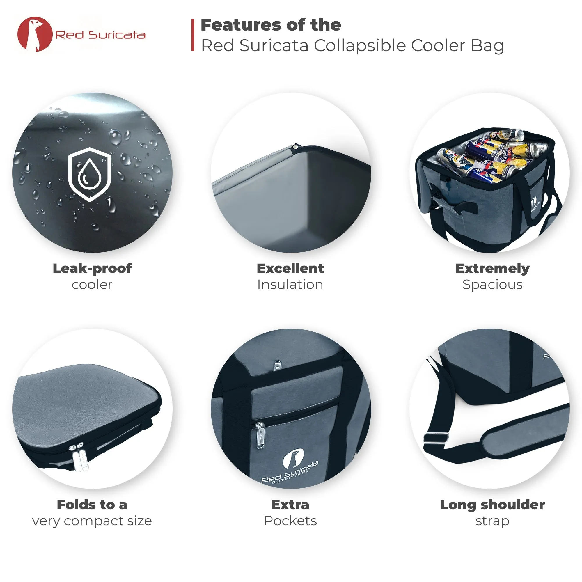 Red Suricata Heathered Grey/Black Collapsible 45can 30L Cooler Bag